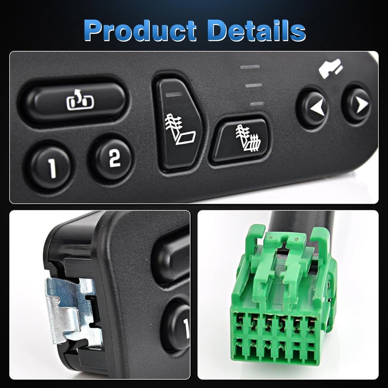 TOP-MAX Driver Side Seat Heater Switch with Pedal Adjustment Fit for 2003-2006 GMC Yukon XL Chevy Suburban 1500 2500 Tahoe Avalanche Cadillac Escalade EXT ESV Replaces for 15116862 15179136 - Image 4